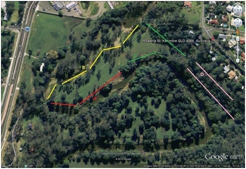 Rowena Street Park with the four zones defined